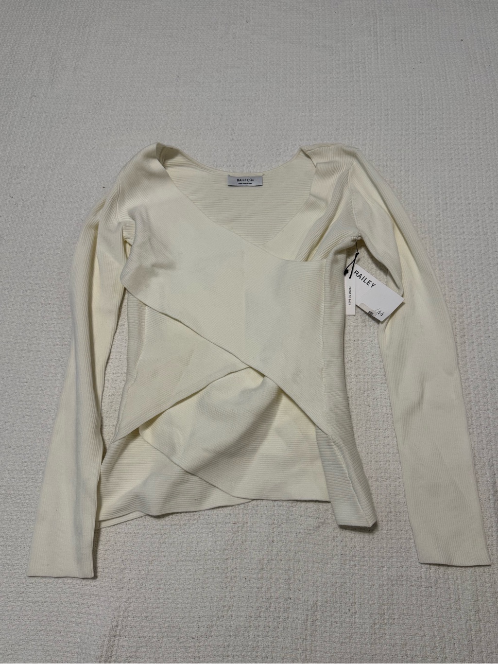 Bailey 44 Cream Ribbed Crossover Long Sleeve Top